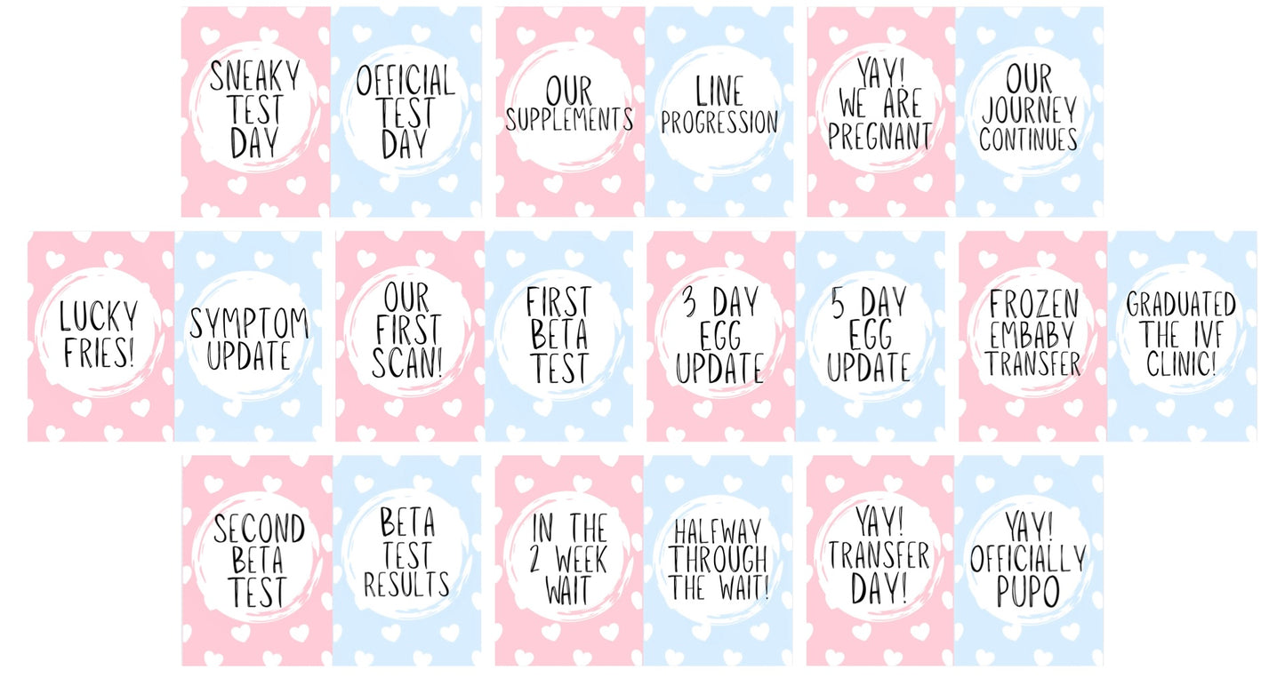 Pink and Blue IVF Milestone Cards