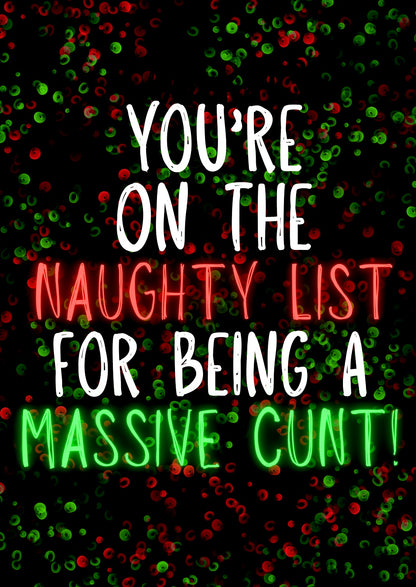 Naughty List Cunt -  Greeting Card
