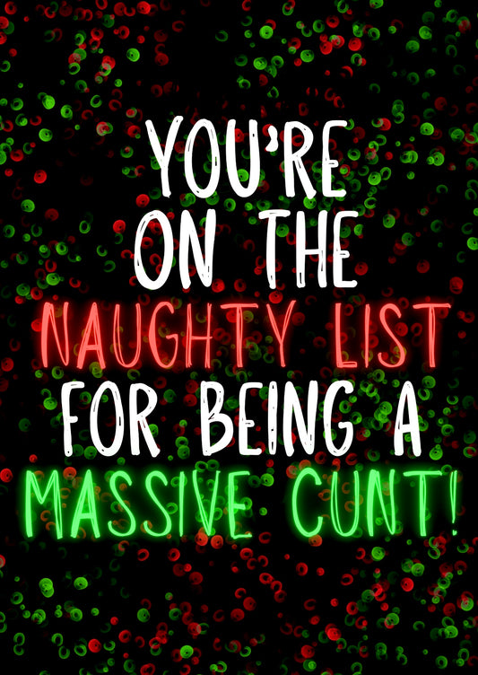 Naughty List Cunt -  Greeting Card