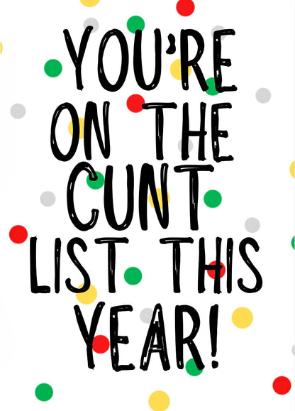 Cunt List This Year -  Greeting Card