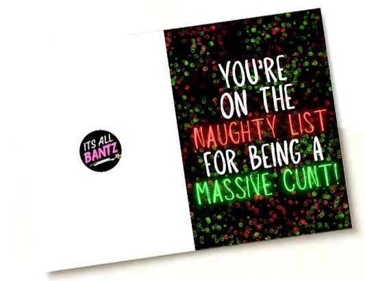 Naughty List Cunt -  Greeting Card